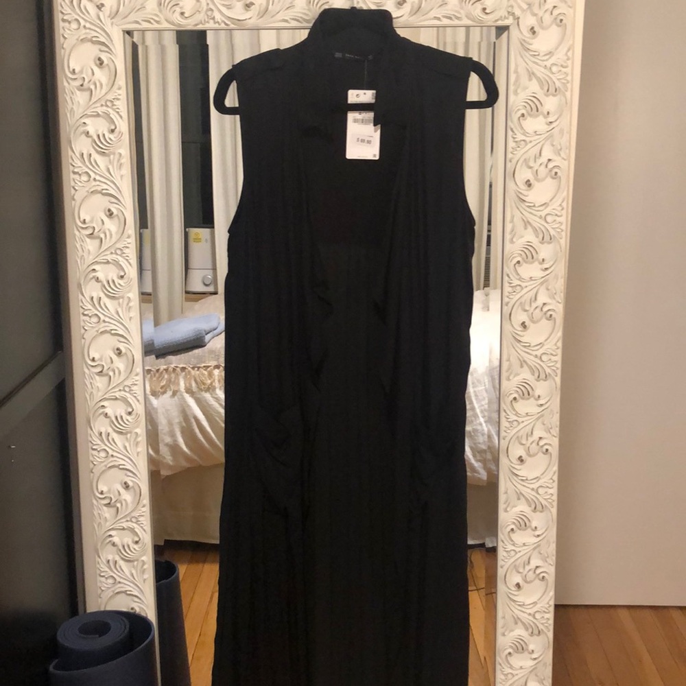 Zara Black Sleeveless Long Duster Cardigan